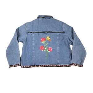 Vintage 1999 Tweety Bird Denin Jacket Embroidered Floral Looney Tunes Womens XL